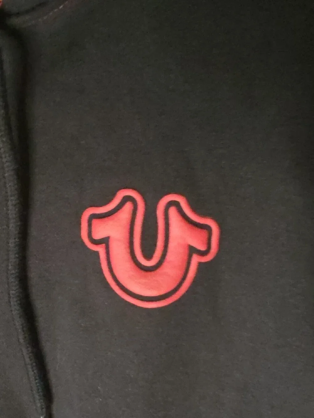 True Religion Black Zip Hoodie Tnl with Red Stitching and Logo M